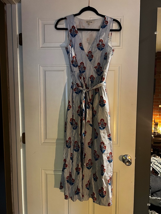 Boden Dresses & Skirts - Boden Blue & White Striped Floral Tie-Waist Maxi Dress